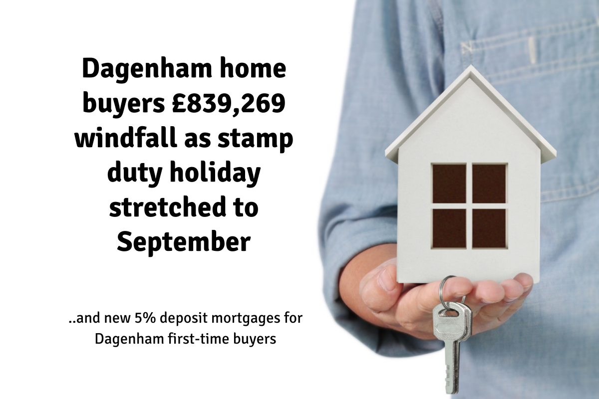 Dagenham home buyers £2,896,915 windfall as Dtamp Duty Holiday stretched to september…